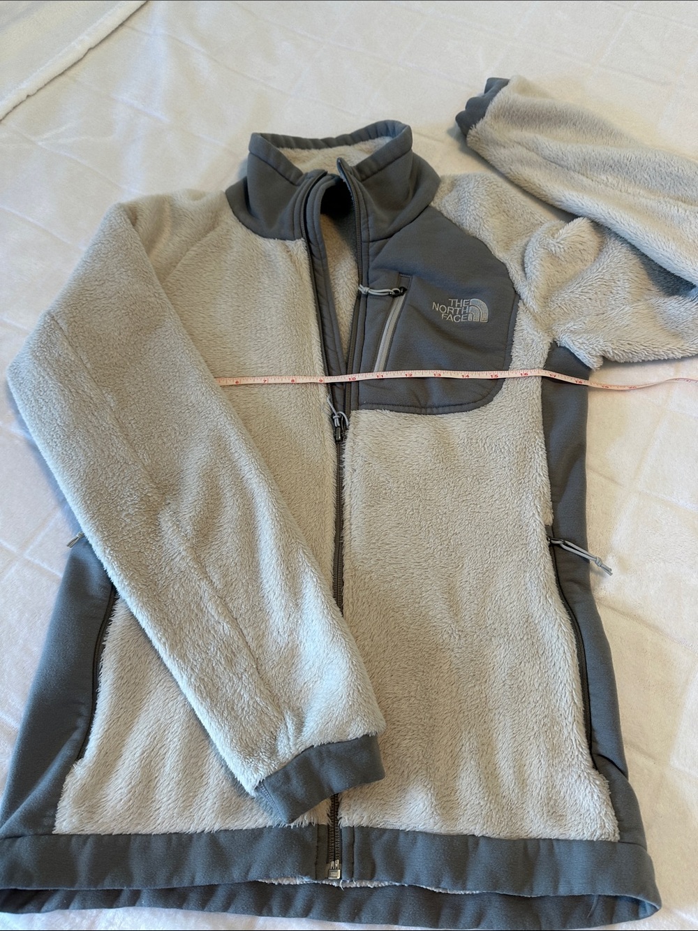 The North Face Cream and Gray Fuzzy Teddy Fleece Jacket medium